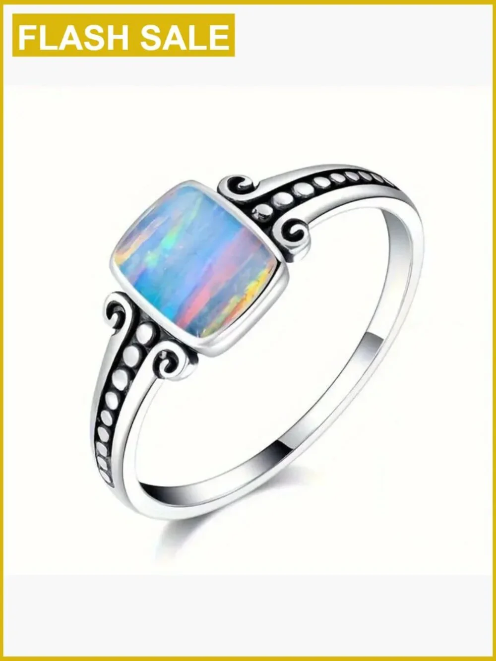 925 Silver Plated Rainbow Moonstone Mood Ring Engagement Ring Size 6.5
